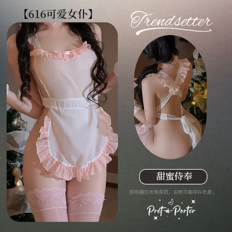 Floral Passion Sea Sexy Lingerie Cute Maid Uniform Pure Desire Maid Set Temptation Passion No Need to Take Off A616