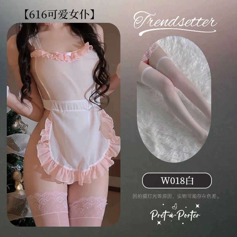 Floral Passion Sea Sexy Lingerie Cute Maid Uniform Pure Desire Maid Set Temptation Passion No Need to Take Off A616